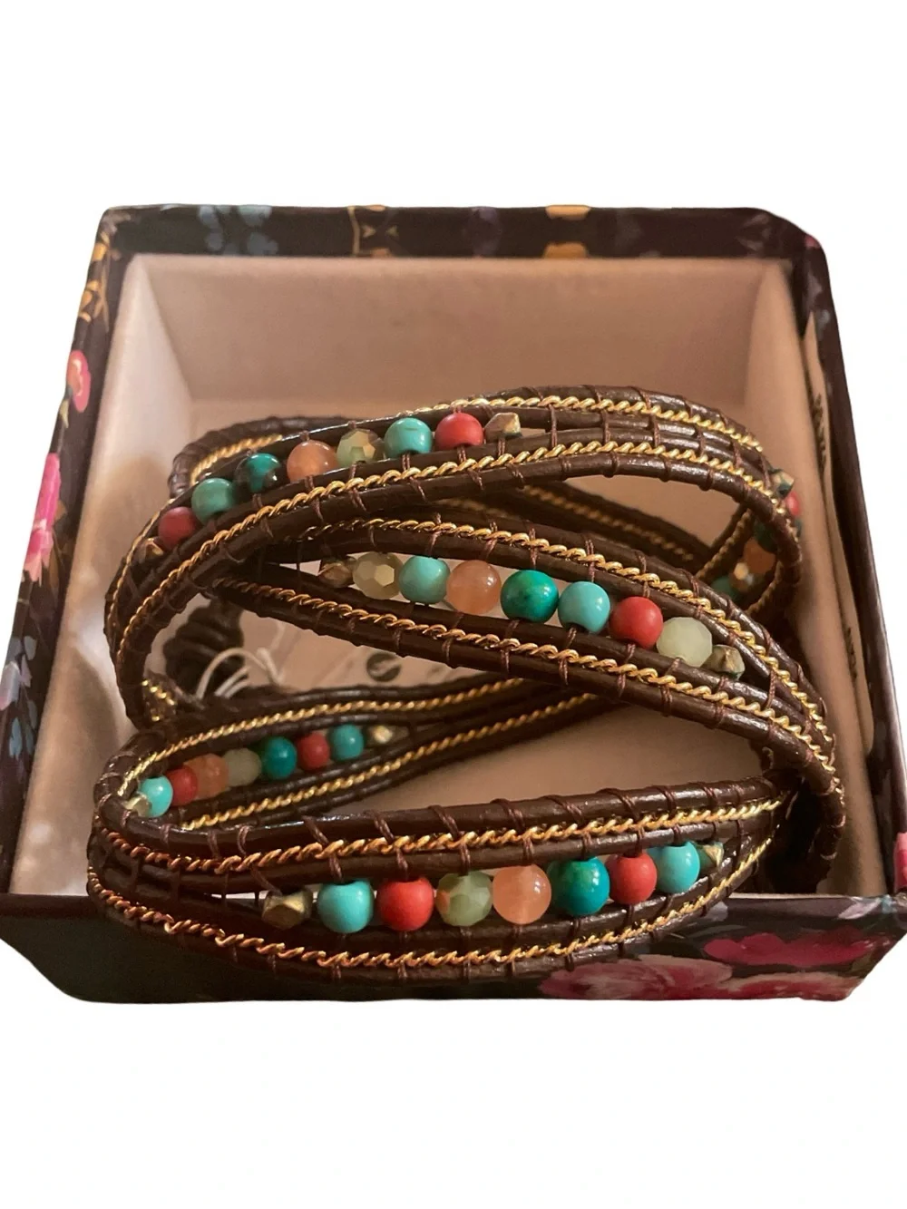 NAKAMOL CHICAGO MULTICOLOR LEATHER  BEADED WRAP BRACELET
